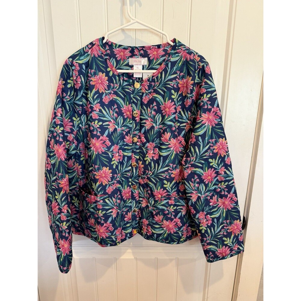Stella Parker Collection Quilted Floral Jacket Women’s XL Navy Pink Lightweight